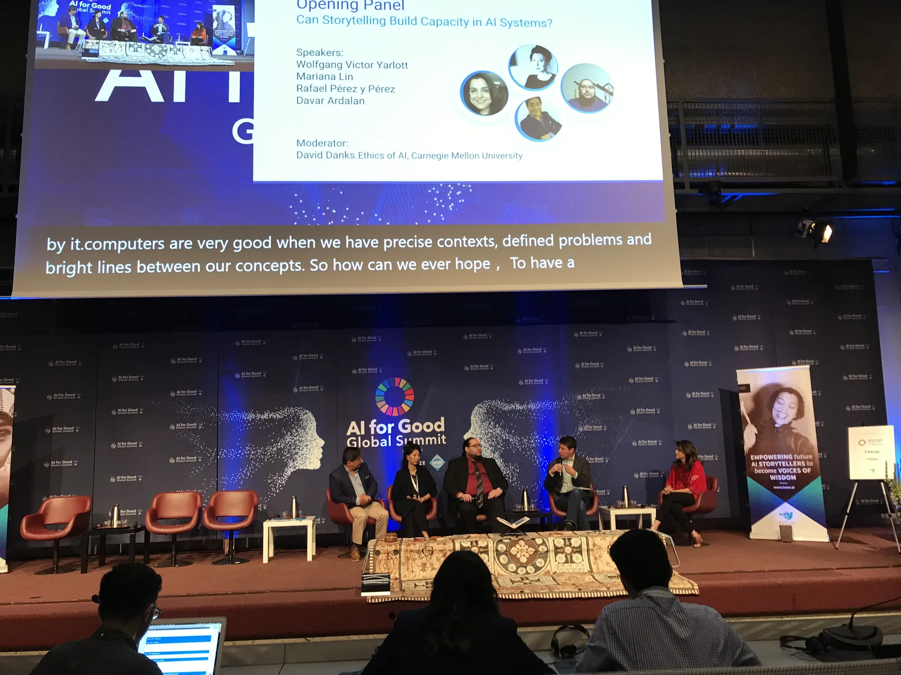 Opening panel slide for Can Storytelling Build Capacity in AI Systems at the AI for Good Global Summit