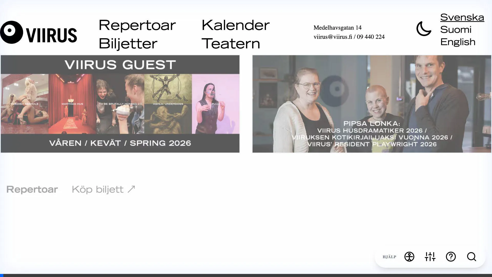 Viirus calendar with hover and focus interactions for performances.