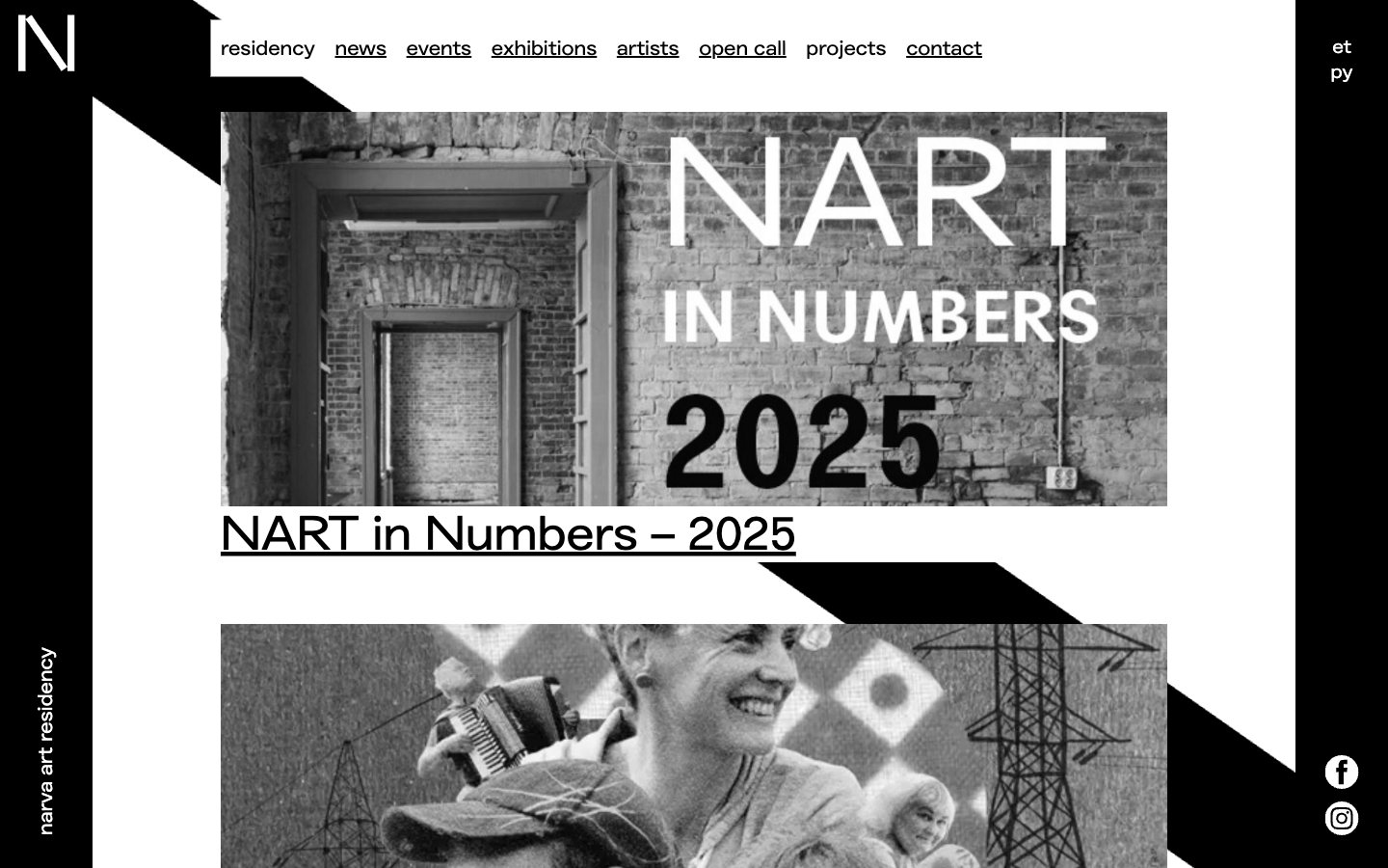 Kuvakaappaus Narva Art Residency -sivuston etusivusta
