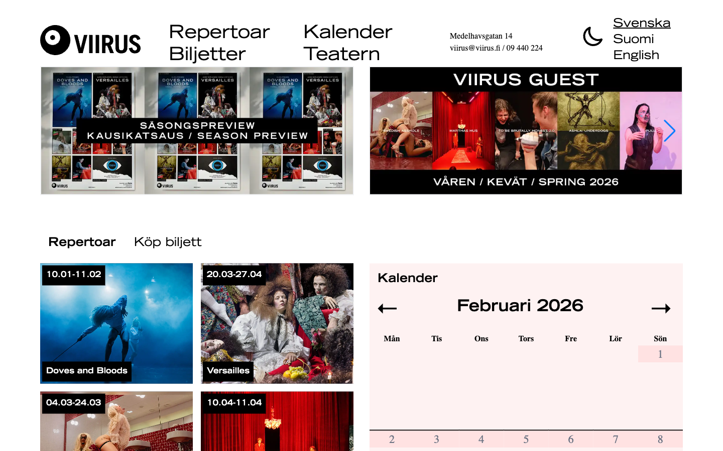 Screenshot of the Viirus Theatre website homepage.